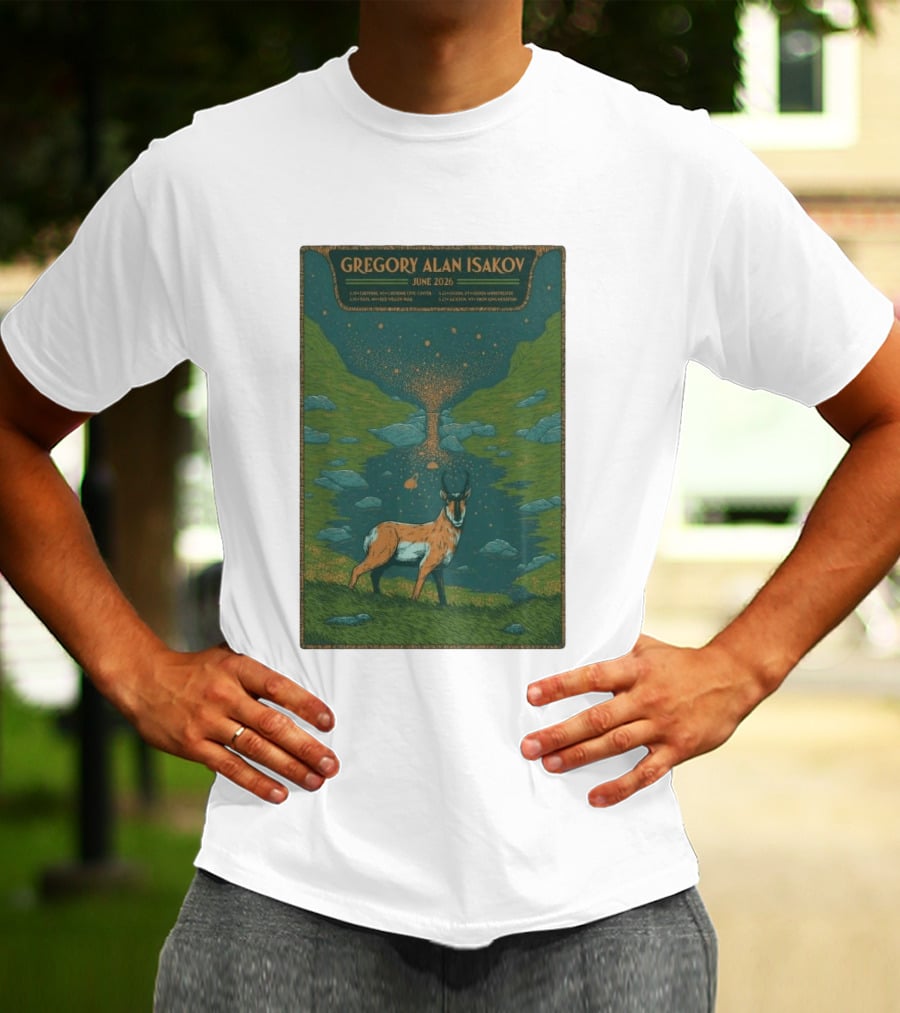 Gregory Alan Isakov June 2026 Tour With Antelope In Lush Mountain Scenery T-Shirt
