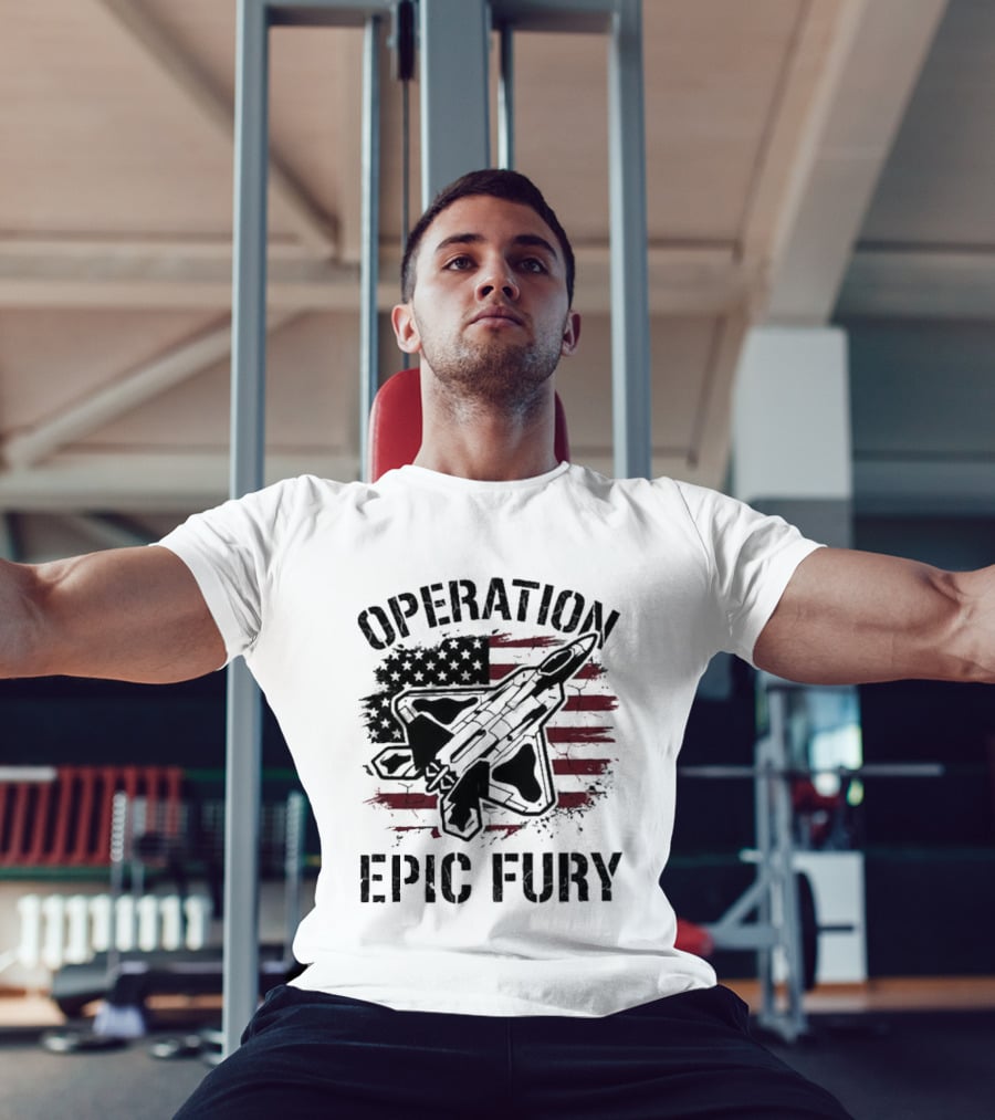 Operation Epic Fury Fighter Jet American Flag Stars Stripes T-Shirt