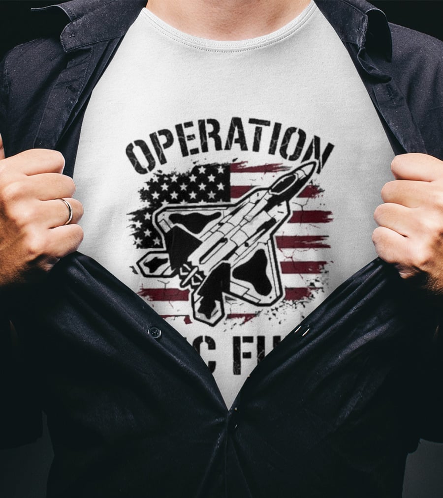 Operation Epic Fury Fighter Jet American Flag Stars Stripes T-Shirt