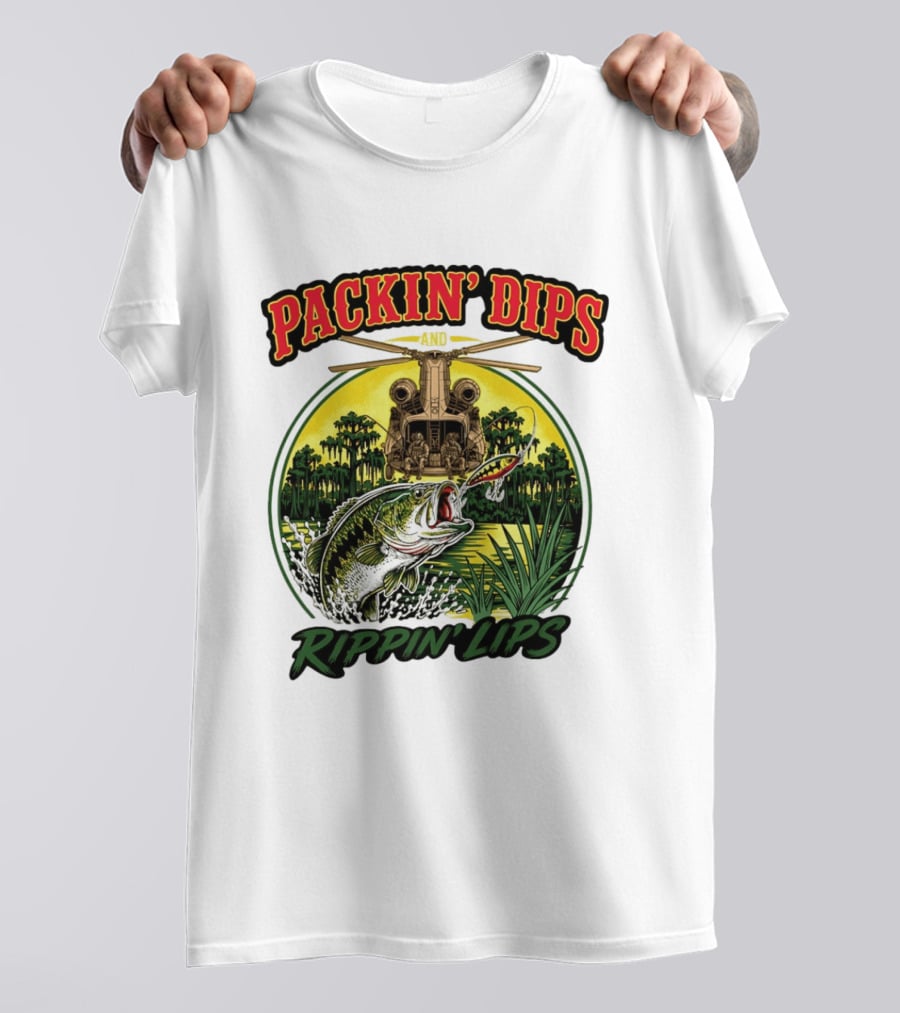 Packin' Dips And Rippin' Lips Fishing Helicopter Adventure T-Shirt