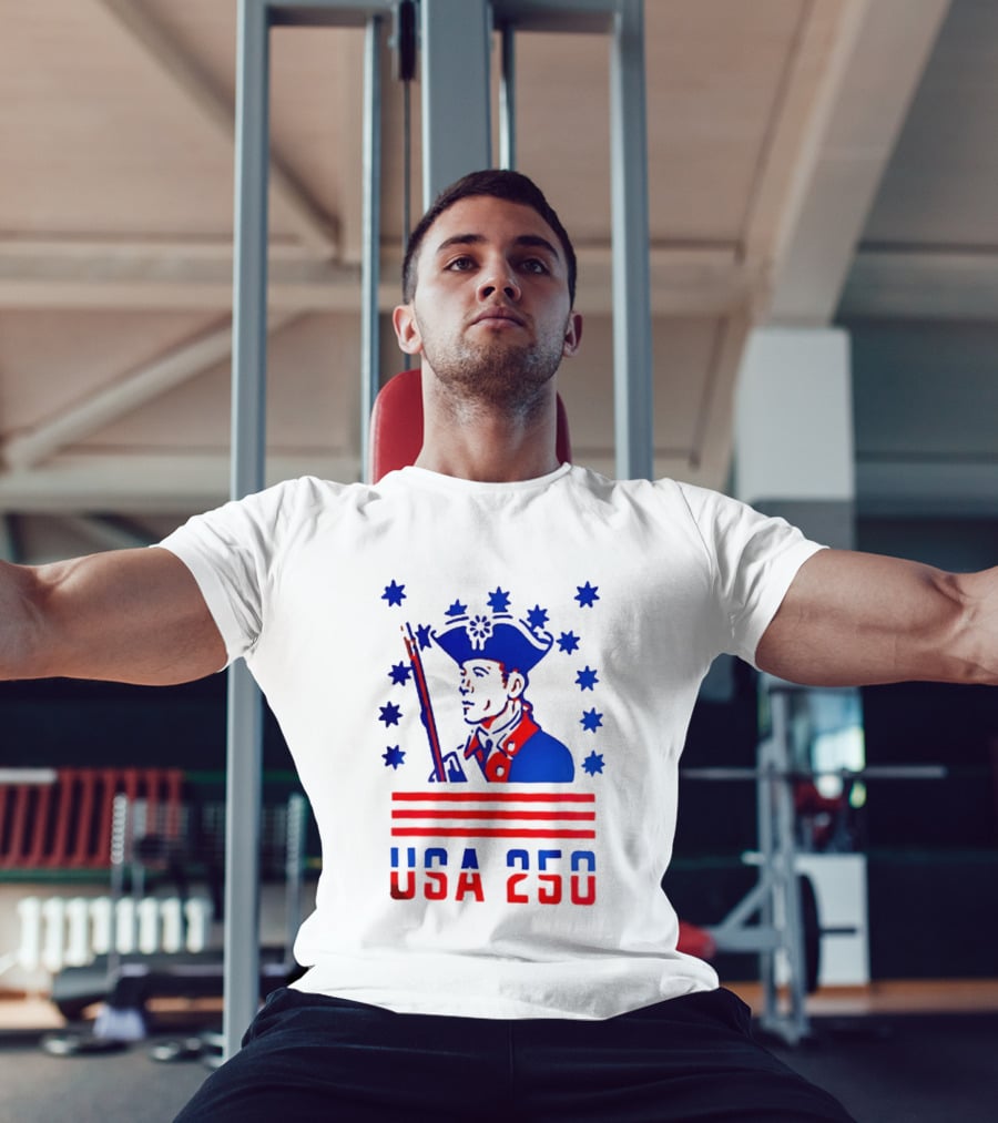 USA 250 Minuteman Stars Stripes Patriotic America 250th Anniversary T-Shirt