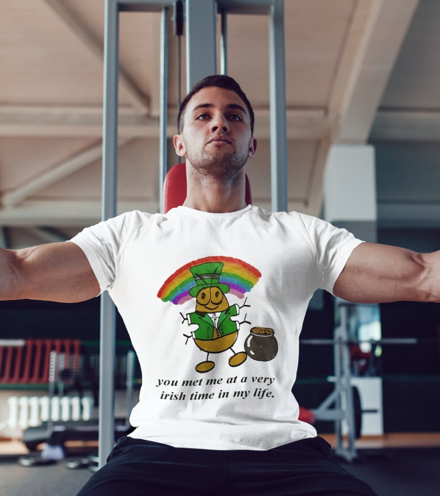 You Met Me At A Very Irish Time In My Life Rainbow Leprechaun Pot Of Gold T-Shirt
