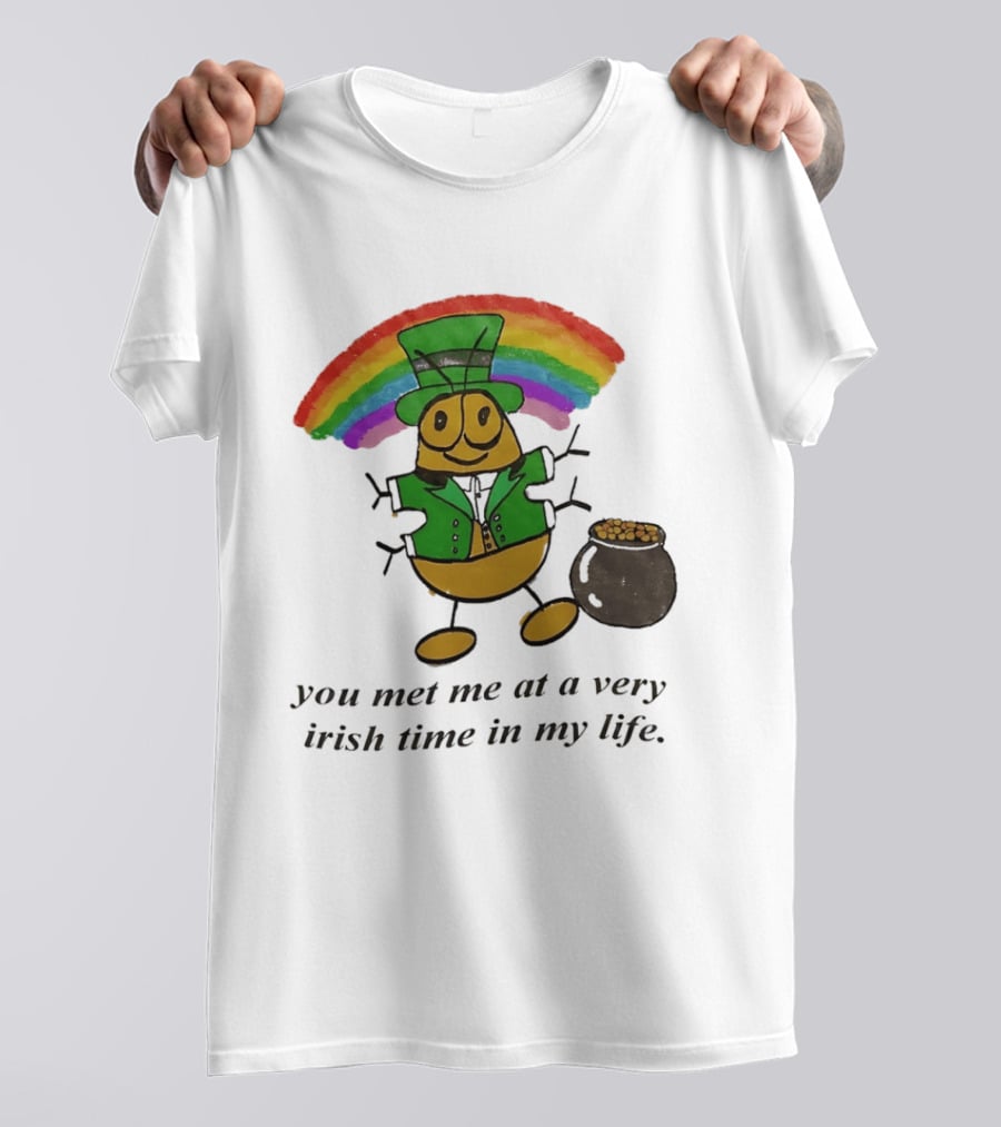 You Met Me At A Very Irish Time In My Life Rainbow Leprechaun Pot Of Gold T-Shirt
