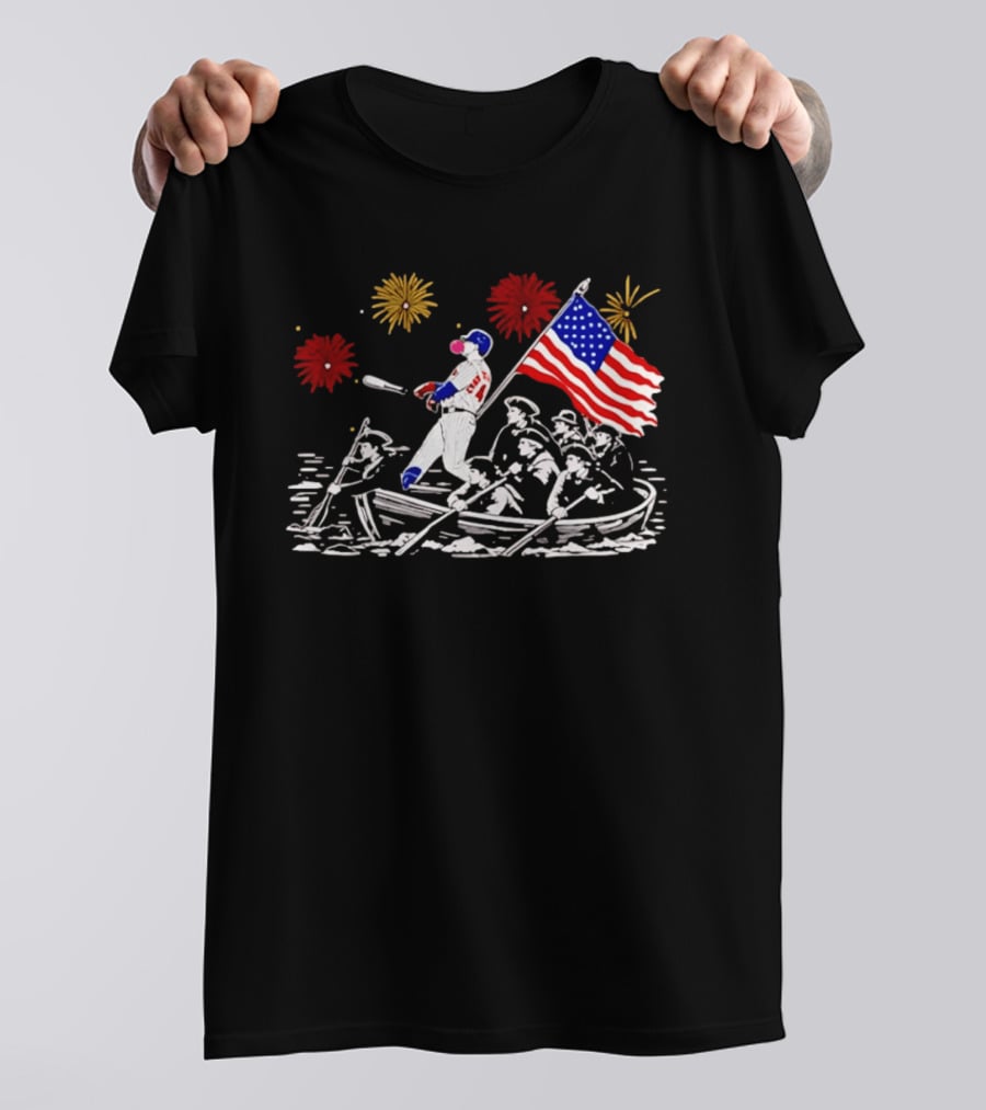 PCA Cubs Crossing The Delaware Patriotic Baseball Fireworks Celebration T-Shirt