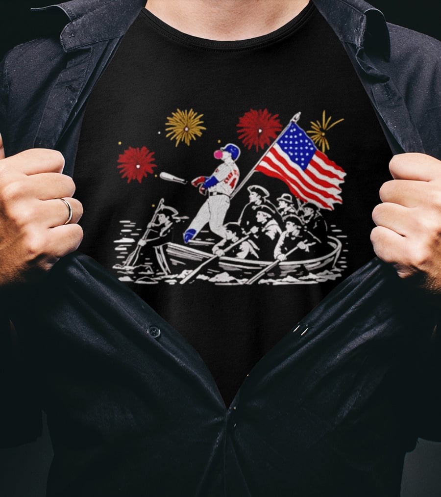 PCA Cubs Crossing The Delaware Patriotic Baseball Fireworks Celebration T-Shirt