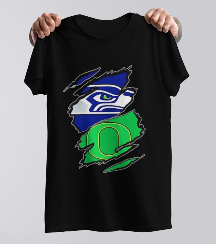 Seattle Seahawks Oregon Ducks Two Teams One Heart Scratch T-Shirt