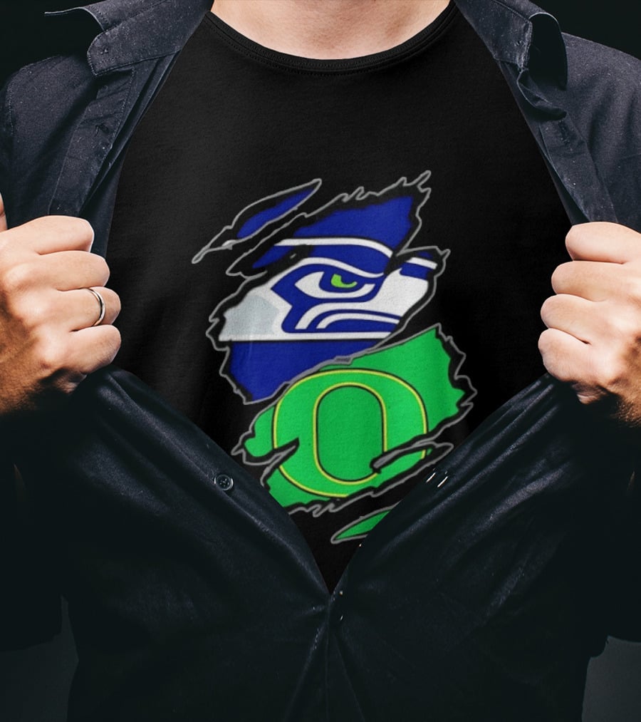 Seattle Seahawks Oregon Ducks Two Teams One Heart Scratch T-Shirt