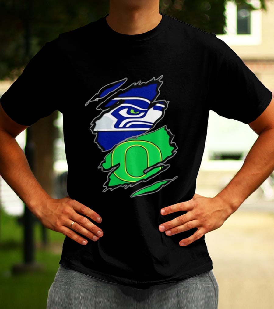 Seattle Seahawks Oregon Ducks Two Teams One Heart Scratch T-Shirt