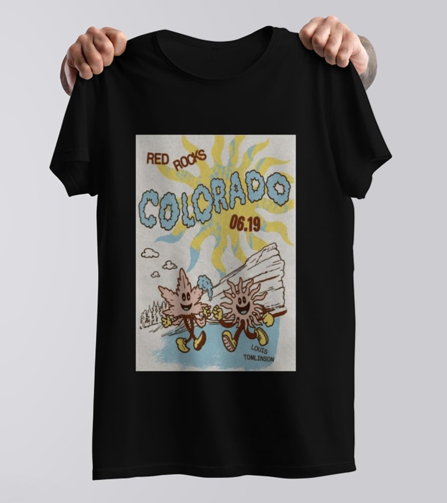 Red Rocks Colorado June 19 Louis Tomlinson Rockies Sun And Leaf Characters T-Shirt