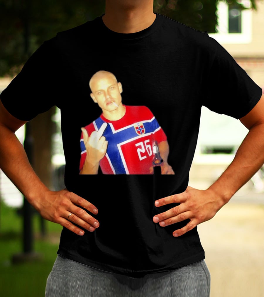 Erling Haaland Norway National Football Team 26 Middle Finger Gesture Jersey T-Shirt