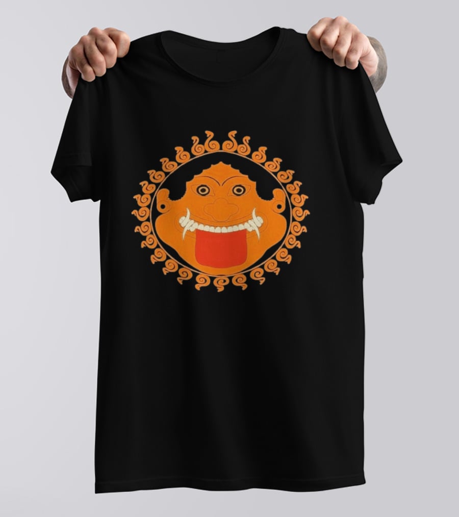 Medusa Gorgon Greek Mythology Monstrous Mask Icon With Orange Spirals T-Shirt