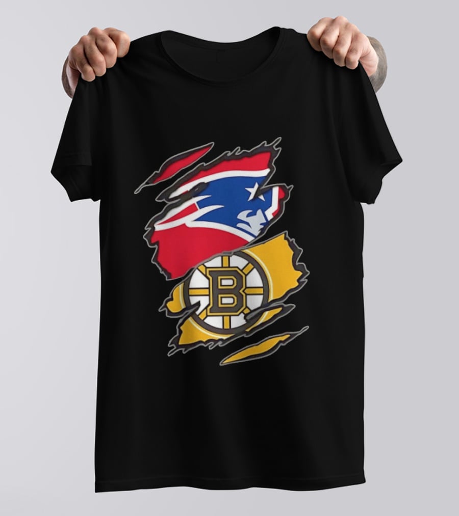 New England Patriots Boston Bruins Two Teams One Heart Scratch NFL NHL Fan T-Shirt