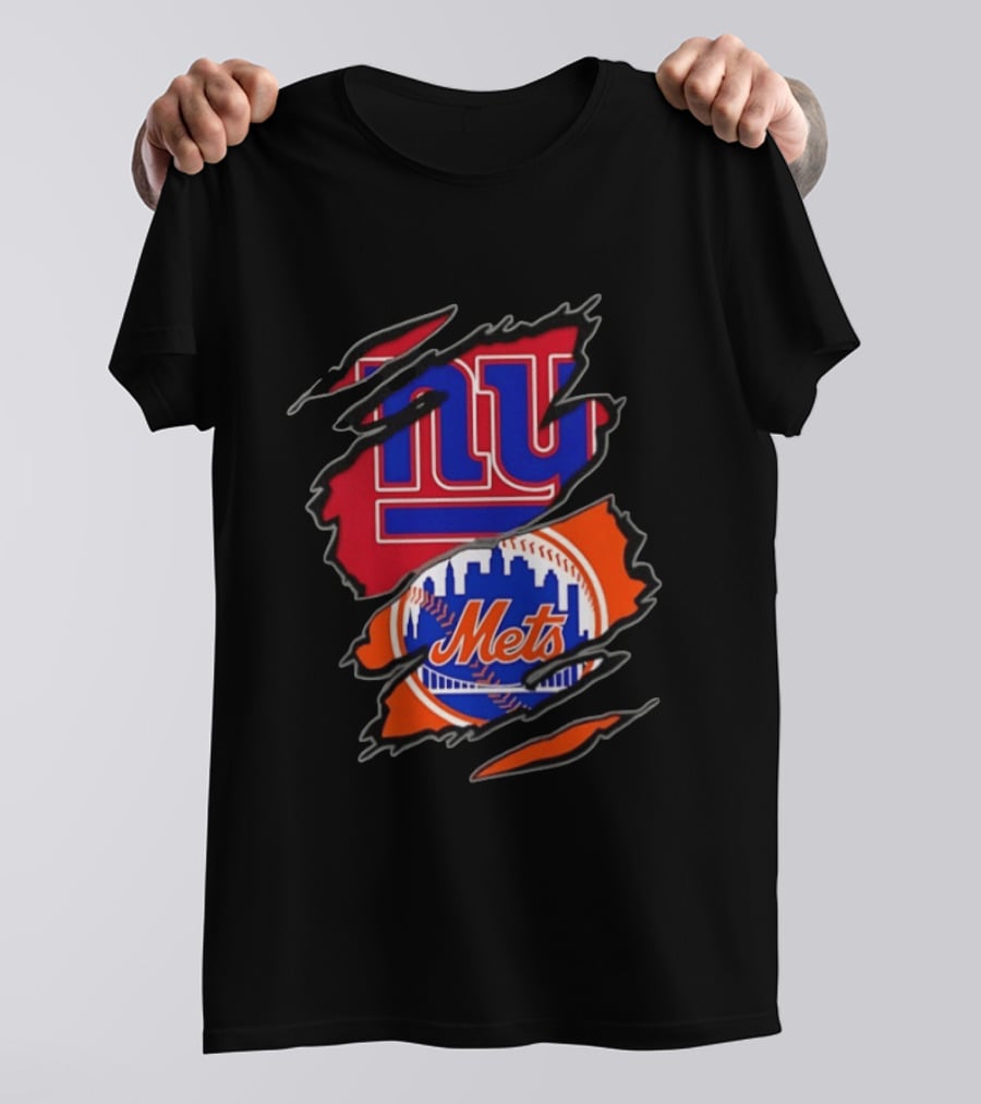 New York Giants New York Mets Two Teams One Heart Scratch T-Shirt