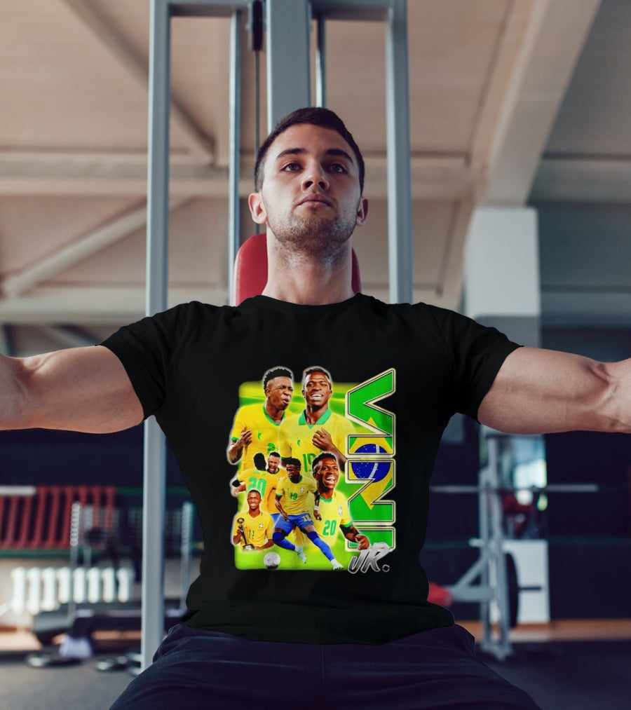 Vinicius Junior Brazil Number 10 Yellow Green Soccer Team Collage T-Shirt