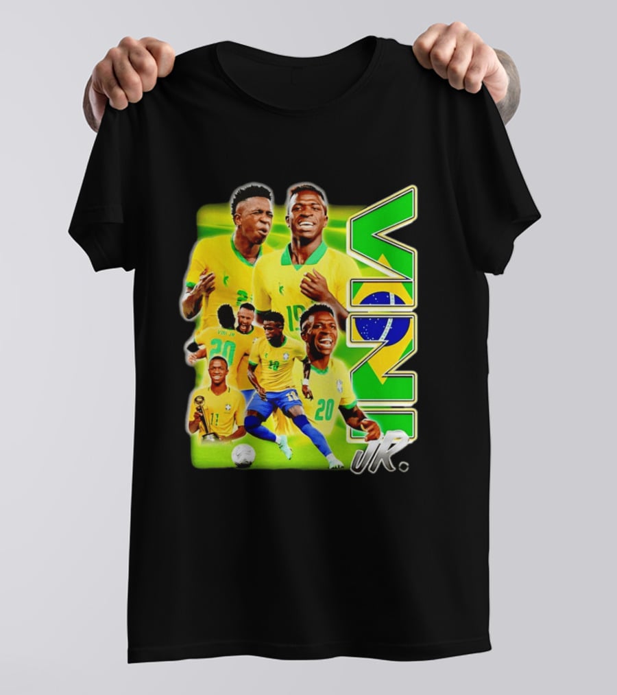 Vinicius Junior Brazil Number 10 Yellow Green Soccer Team Collage T-Shirt