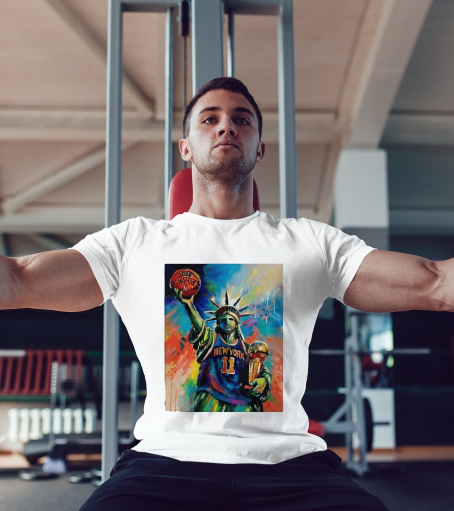 New York Knicks 11 Statue Of Liberty 2026 Champs Trophy Basketball T-Shirt