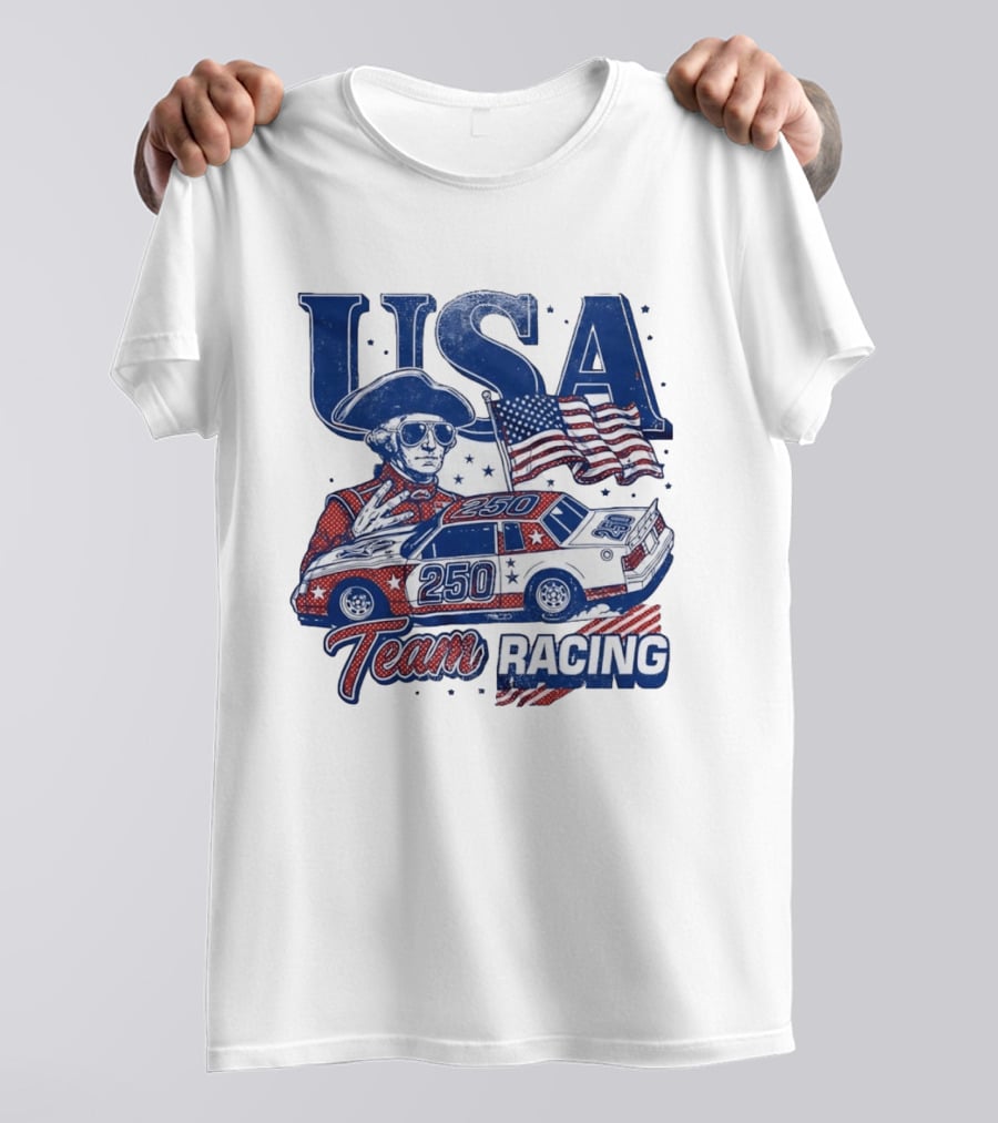 USA Team Racing 250 George Washington American Flag T-Shirt