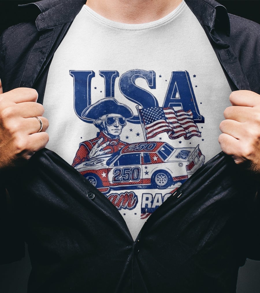 USA Team Racing 250 George Washington American Flag T-Shirt