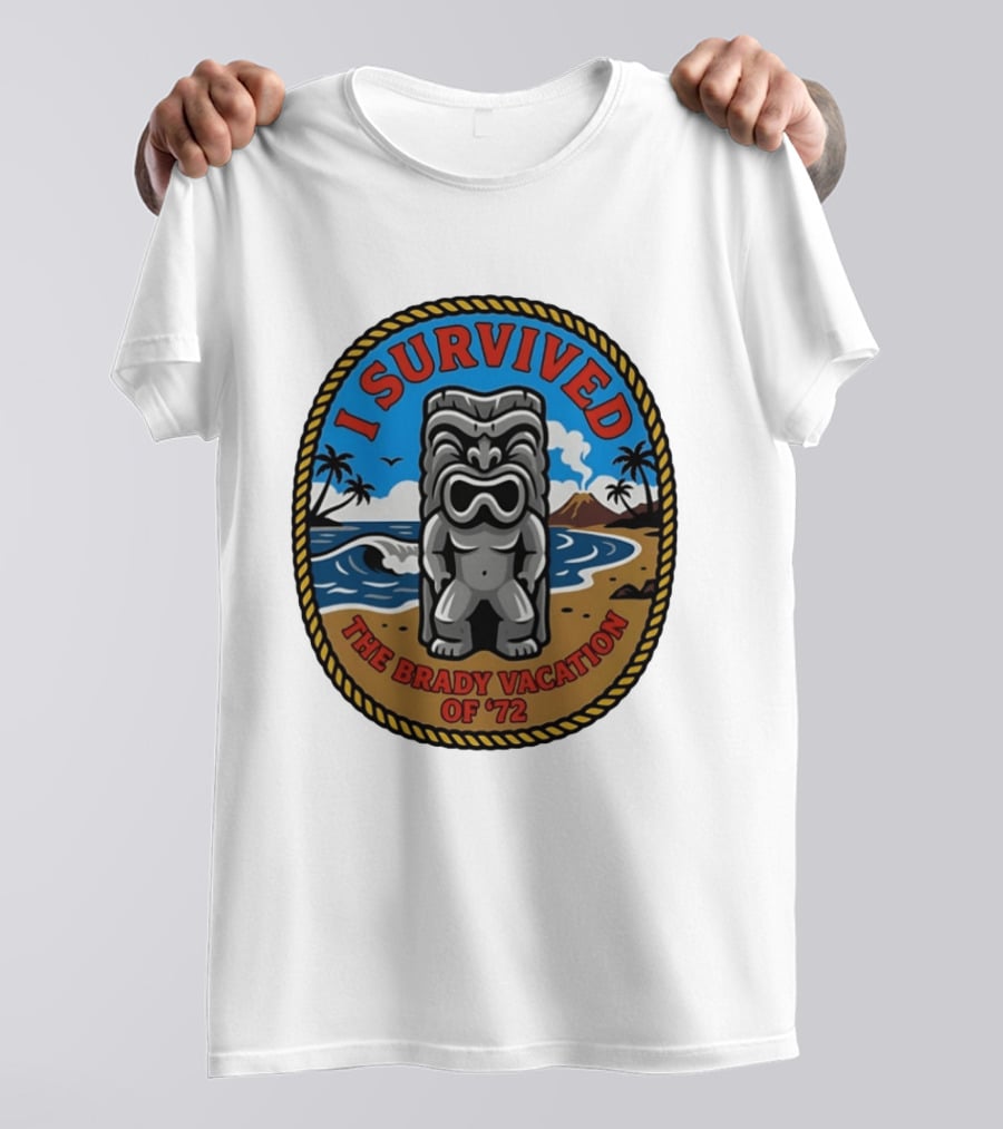 I Survived The Brady Vacation Of '72 Tiki Idol Ocean Scene T-Shirt