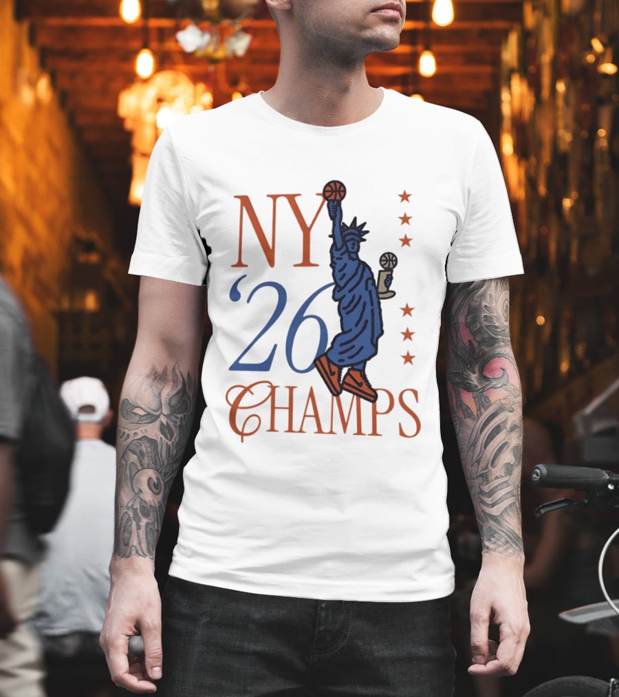 NY 26 Champs Statue Liberty Basketball Trophy T-Shirt