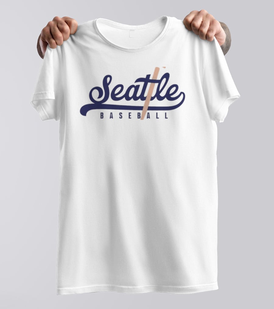 Seattle Baseball Trident Retro Style Navy Script T-Shirt