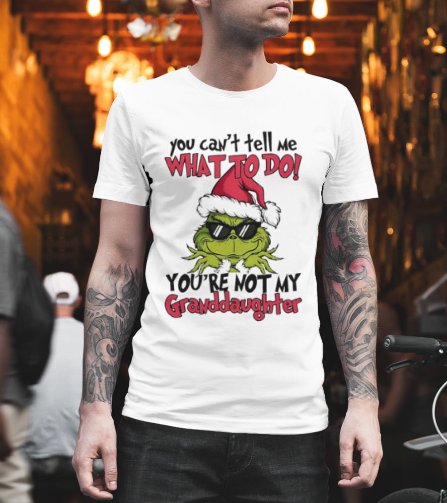 You Can't Tell Me What To Do You're Not My Granddaughter Grinch Santa Hat T-Shirt