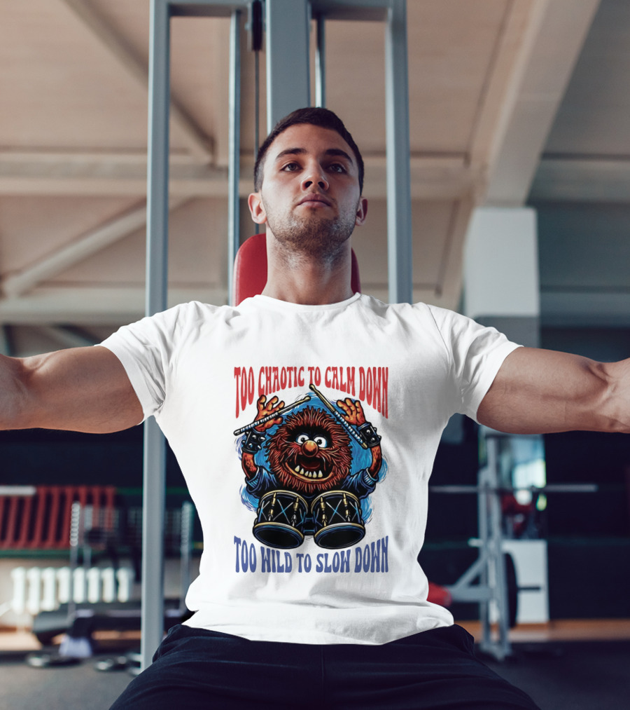 Too Chaotic To Calm Down Too Wild To Slow Down Drummer Creature Sticks T-Shirt