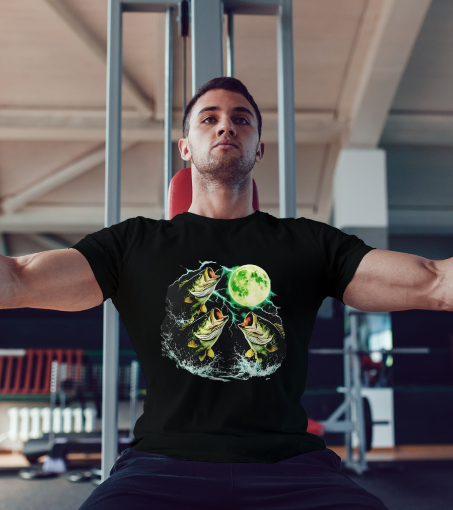 Bass Jumping Full Moon Night Wildlife Nature Scene T-Shirt