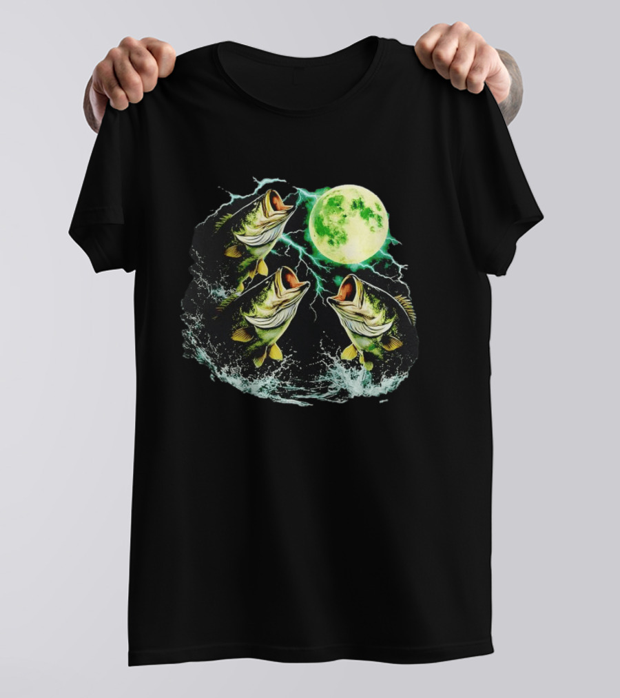 Bass Jumping Full Moon Night Wildlife Nature Scene T-Shirt