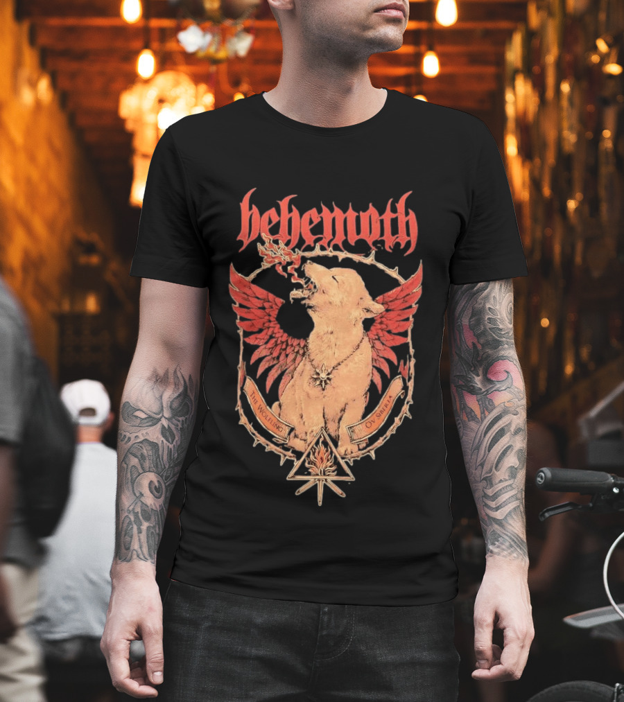 Behemoth The Wolfling Ov Siberia Fire Wings Wolf Sun Sigil Black Metal Music T-Shirt