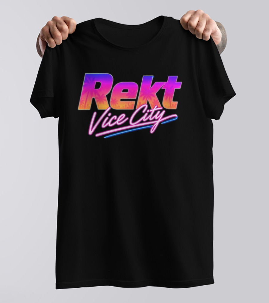 Rekt Vice City Neon Vaporwave Aesthetic With Palm Trees T-Shirt