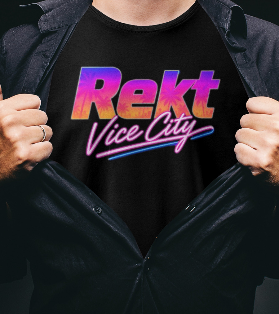 Rekt Vice City Neon Vaporwave Aesthetic With Palm Trees T-Shirt