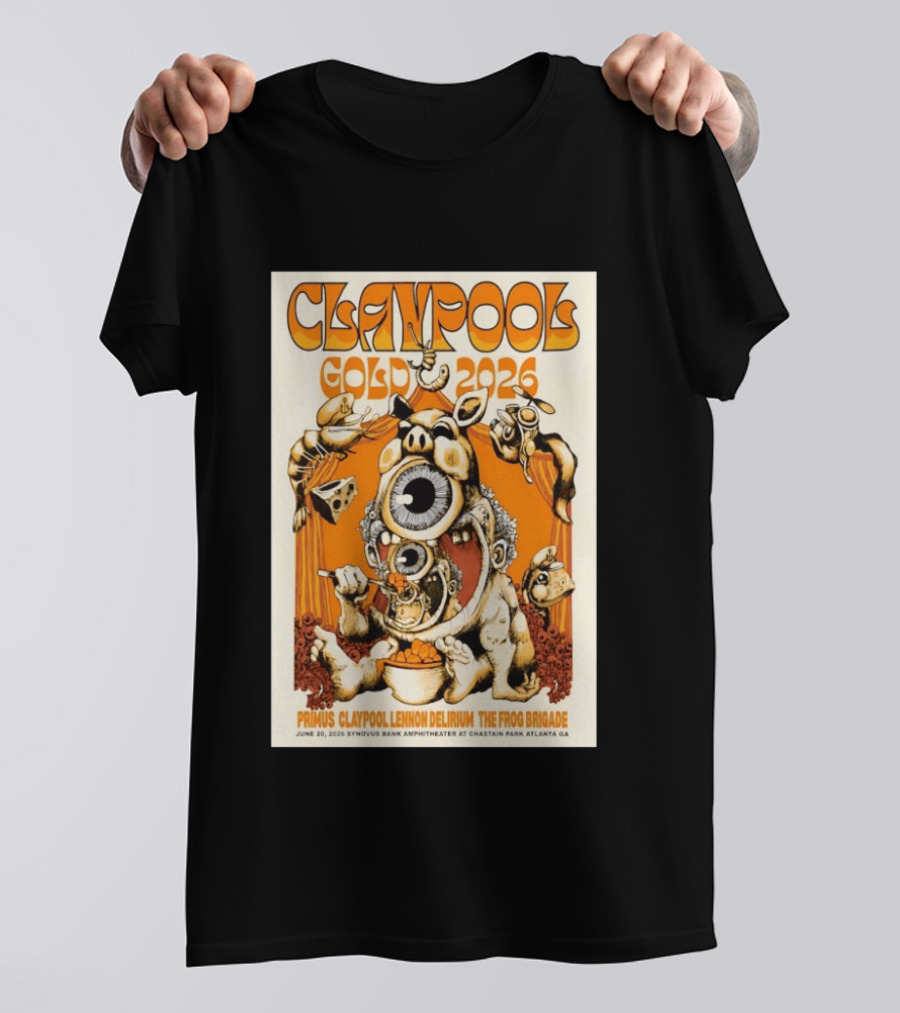 Claypool Gold 2026 Primus Lennon Delirium The Frog Brigade Atlanta June 20 Synovus Bank Amphitheater T-Shirt