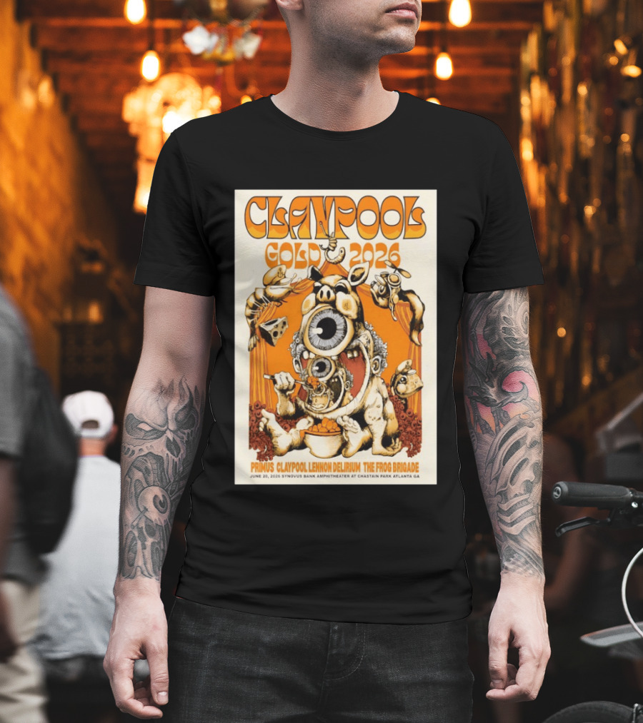 Claypool Gold 2026 Primus Lennon Delirium The Frog Brigade Atlanta June 20 Synovus Bank Amphitheater T-Shirt