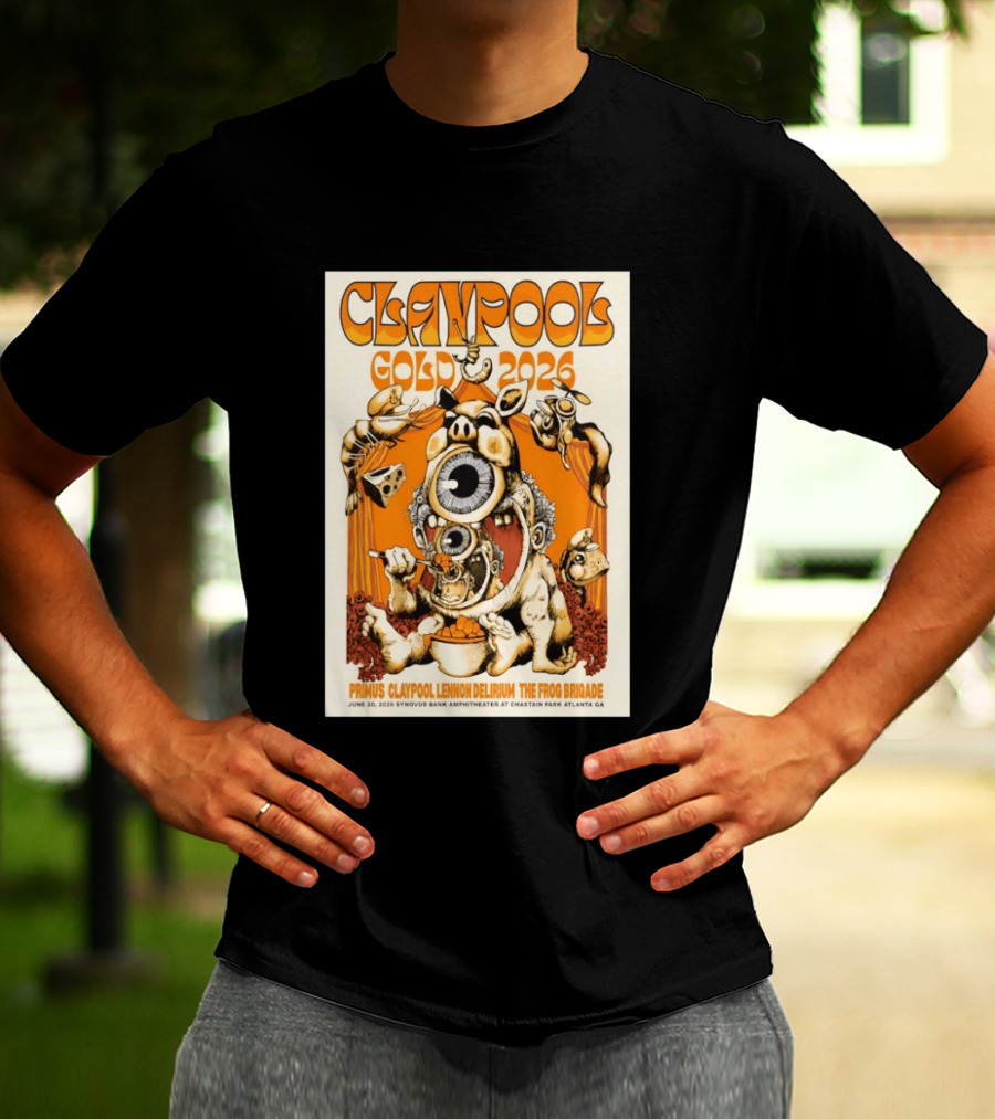 Claypool Gold 2026 Primus Lennon Delirium The Frog Brigade Atlanta June 20 Synovus Bank Amphitheater T-Shirt