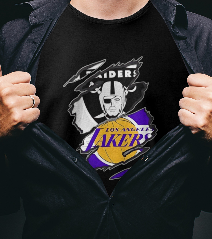 Las Vegas Raiders Los Angeles Lakers Two Teams One Heart Scratch T-Shirt