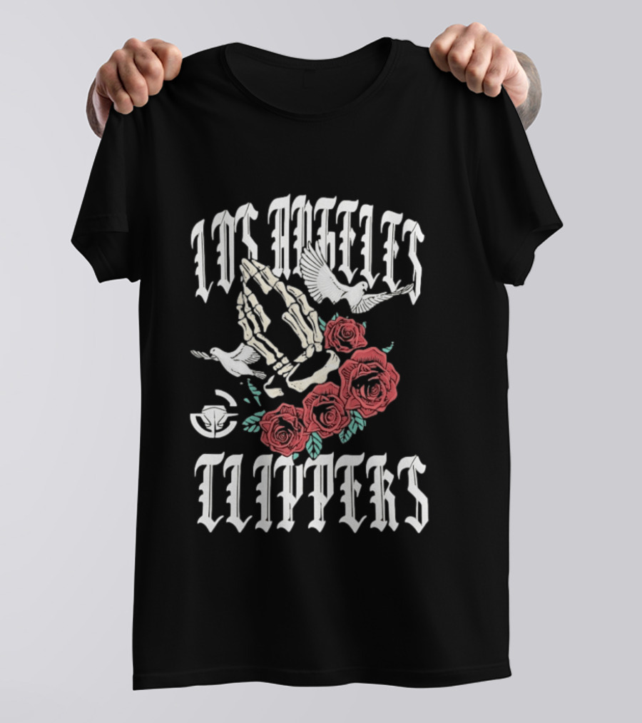 Los Angeles Clippers Praying Skeleton Hands Roses Doves T-Shirt