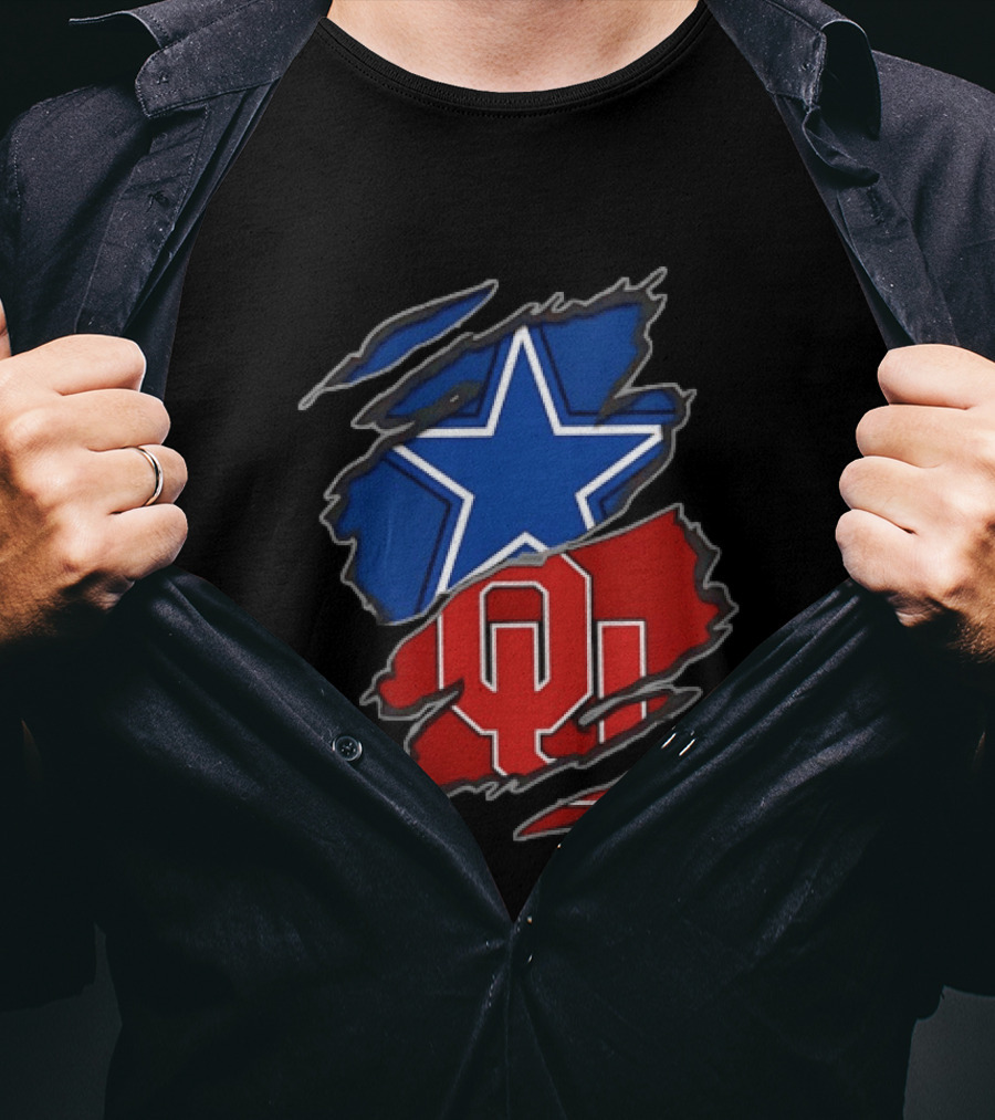 Dallas Cowboys Oklahoma Sooners Two Teams One Heart Scratch T-Shirt
