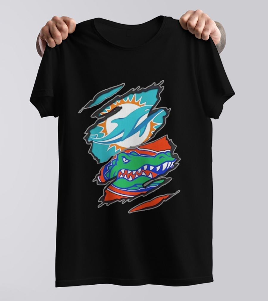 Miami Dolphins Florida Gators Two Teams One Heart Scratch T-Shirt