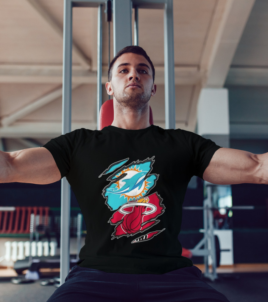 Miami Dolphins Miami Heat Two Teams One Heart Scratch T-Shirt
