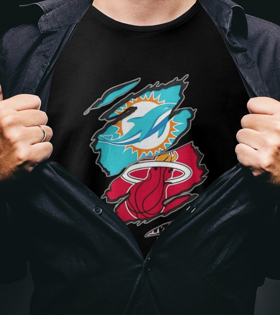 Miami Dolphins Miami Heat Two Teams One Heart Scratch T-Shirt
