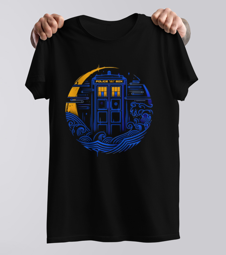Doctor Who TARDIS Police Box Japanese Wave Sci Fi T-Shirt