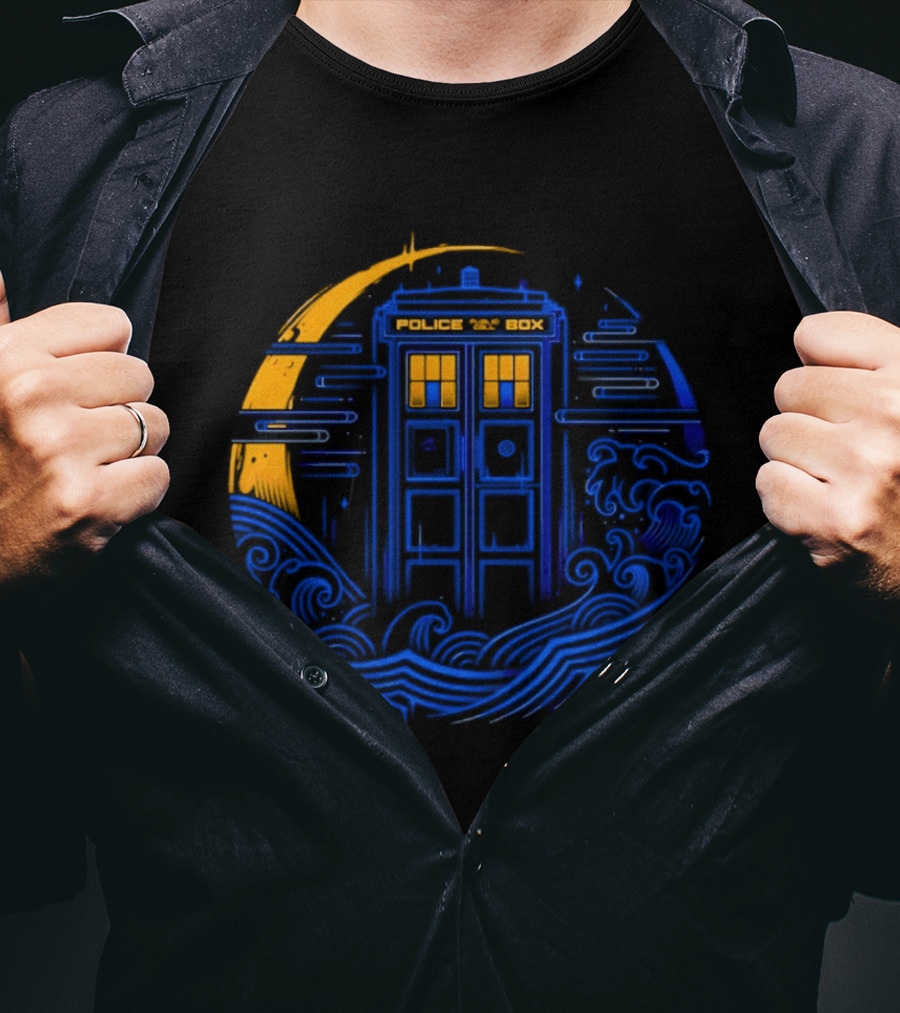 Doctor Who TARDIS Police Box Japanese Wave Sci Fi T-Shirt
