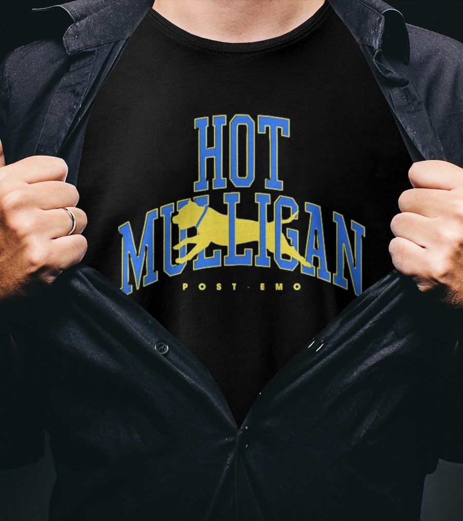 Hot Mulligan Post Emo Dog Graphic With Yellow Canine T-Shirt