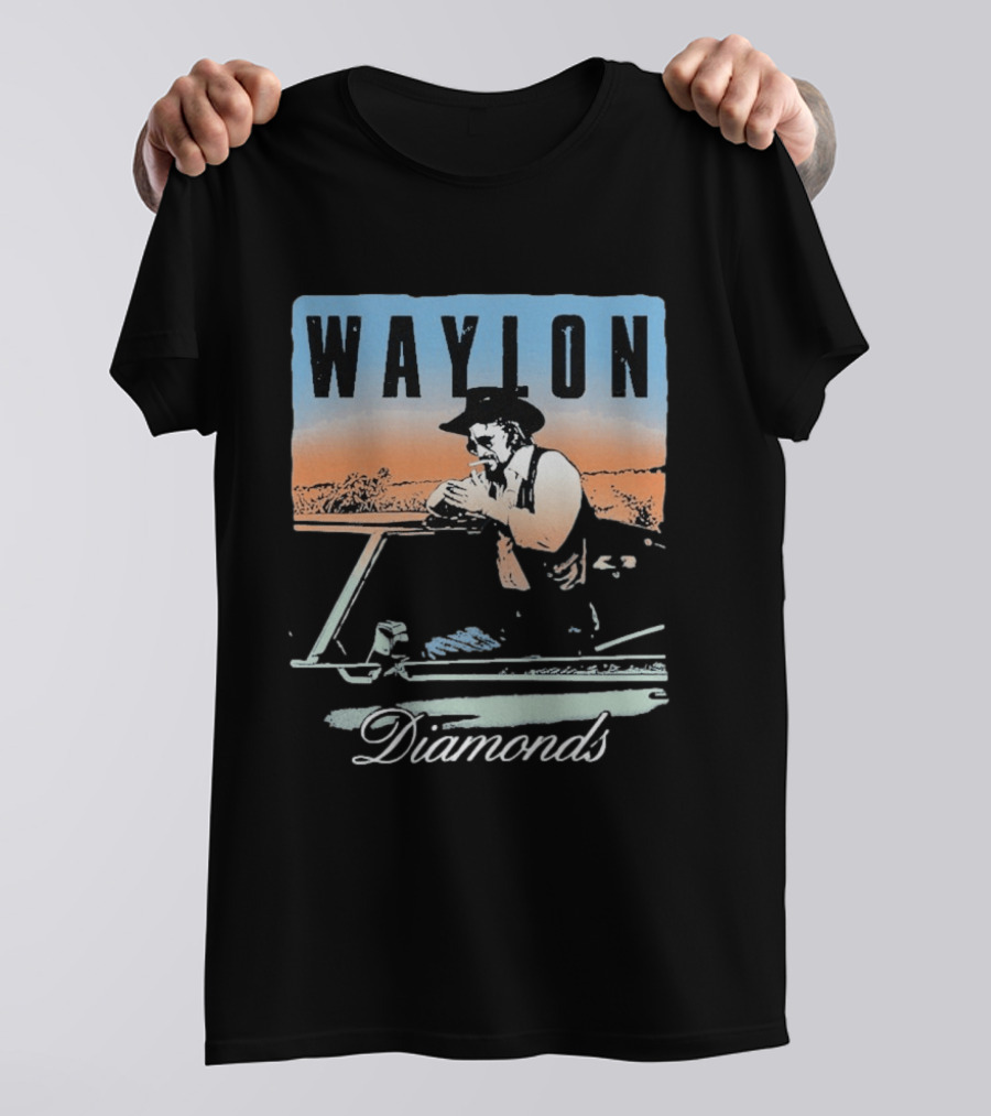 Waylon Jennings Country Music Diamonds Outdoor Scene T-Shirt