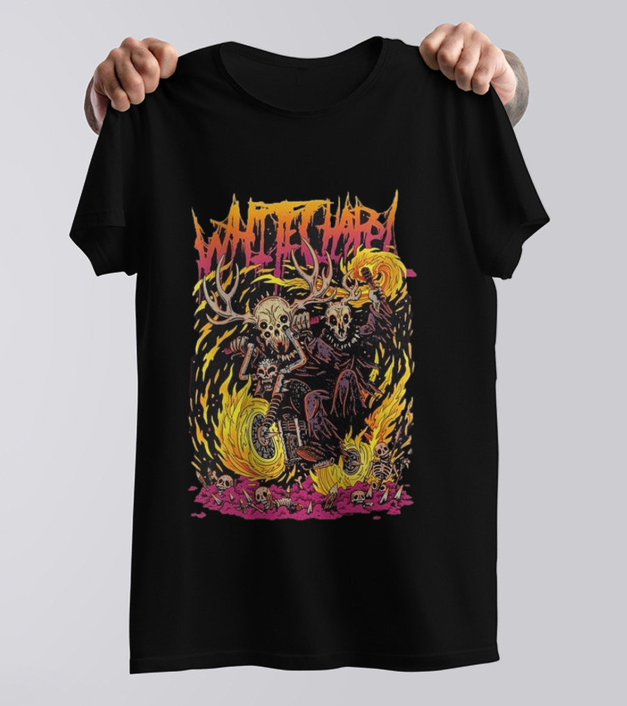 Whitechapel Bikers Skeleton Motorcycle Fire Scene T-Shirt