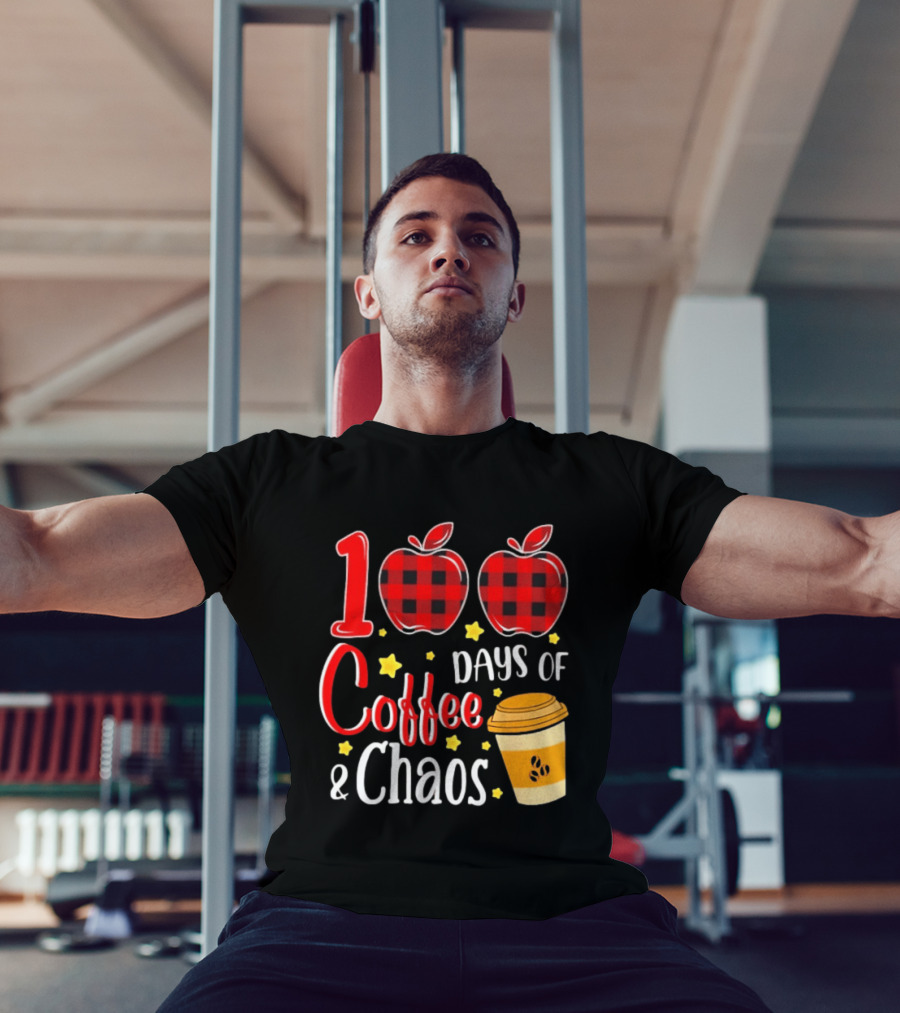 100 Days Of Coffee And Chaos Plaid Apple School Teacher Fun T-Shirt