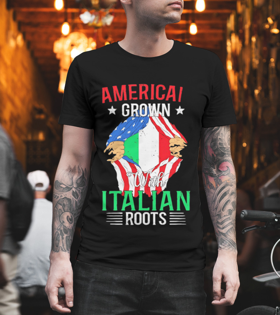 American Grown Italian Roots Flag Inside Patriotic Heritage T-Shirt