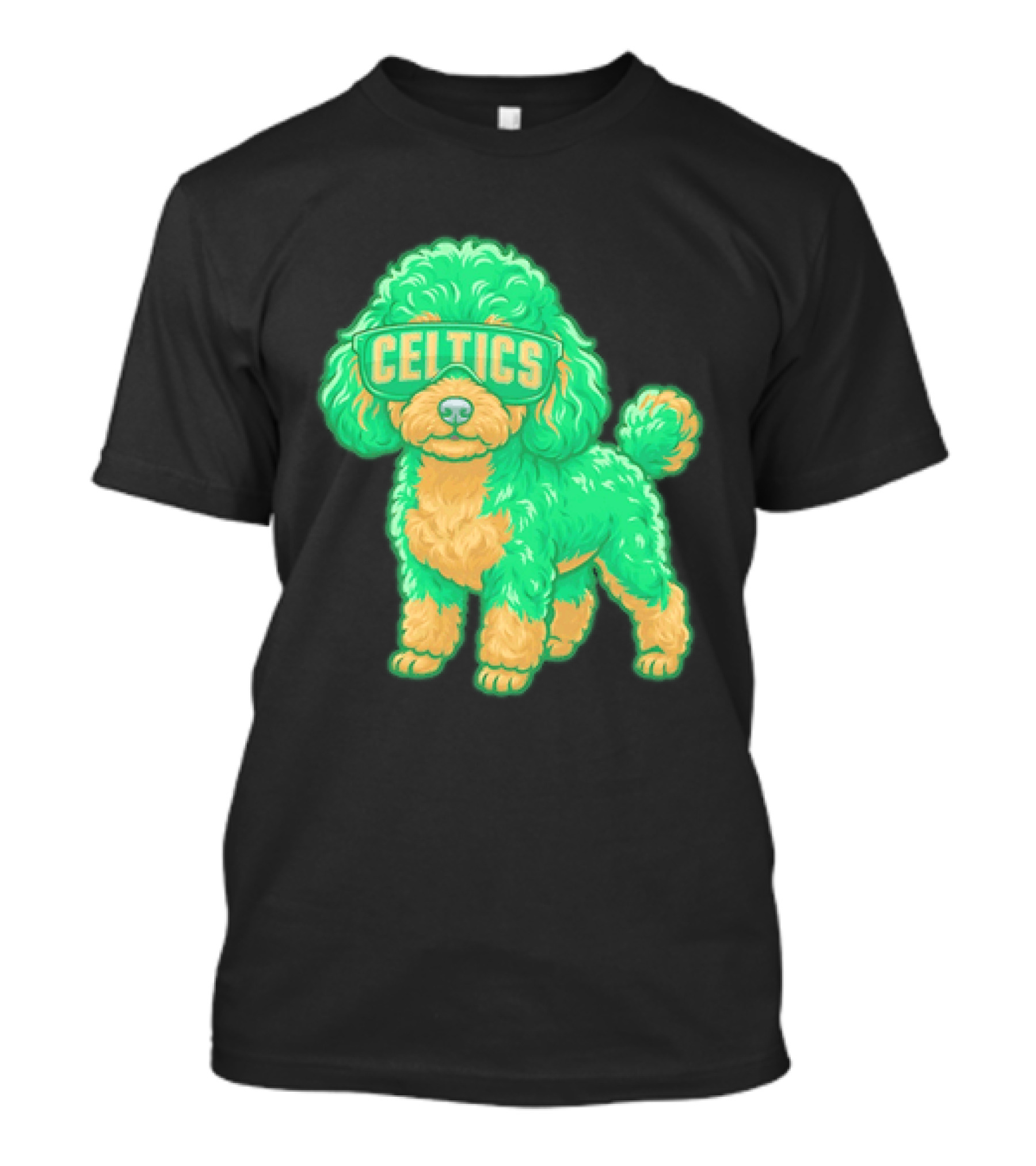 Boston Celtics Teacup Poodle Cartoon With Celtics Sunglasses T-Shirt