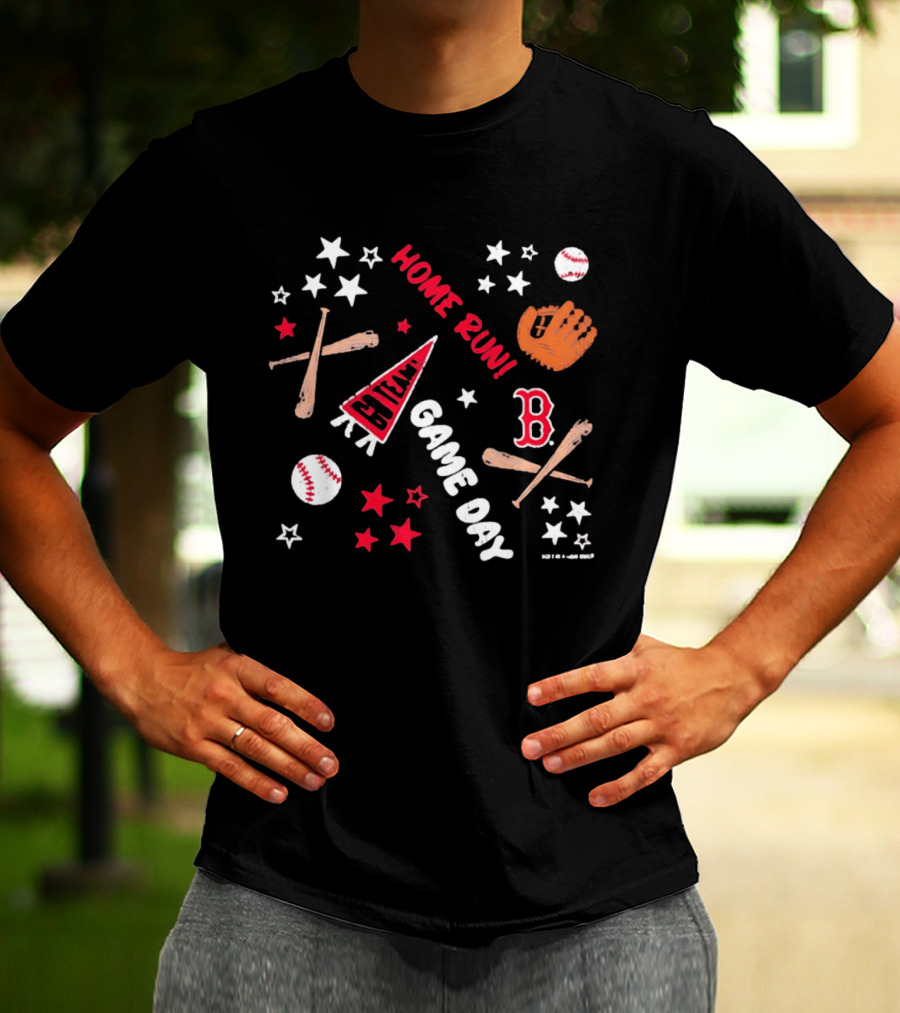 Boston Red Sox Home Run Game Day MLB Baseball Fenway Pennant And Bat Glove Stars T-Shirt